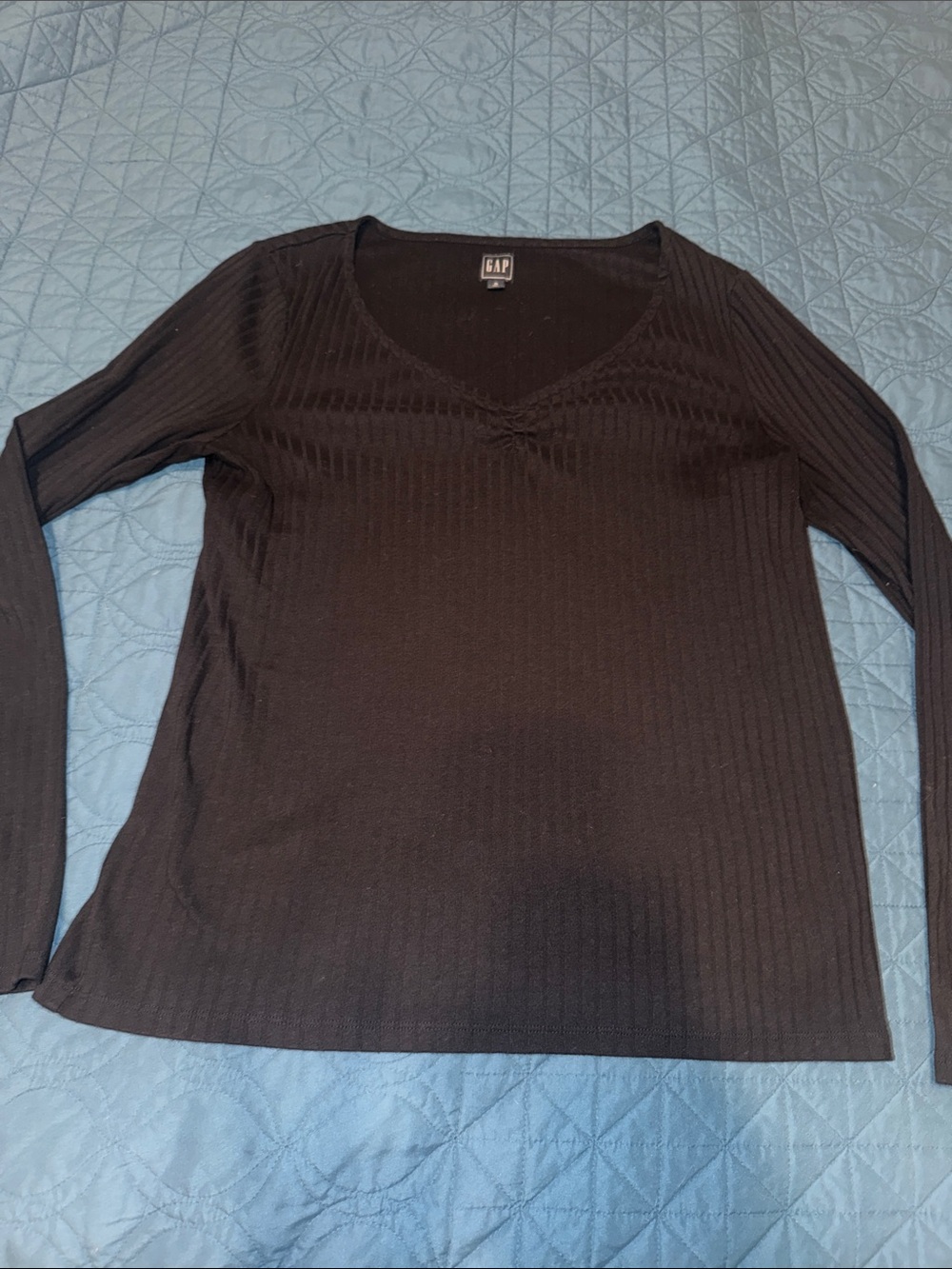 GAP Black Ribbed V-Neck Long Sleeve Top -XL TALL